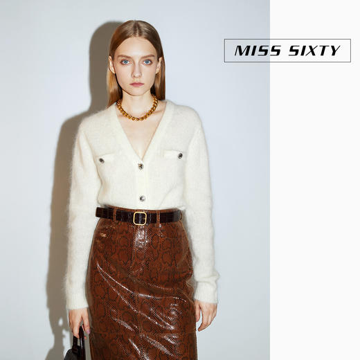 Miss Sixty2020冬季新款V领排扣白色毛织开衫外套女603RJ3940000 商品图3