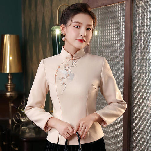 XGT-T2453文艺国风改良复古绣花毛呢唐装旗袍上衣 商品图0