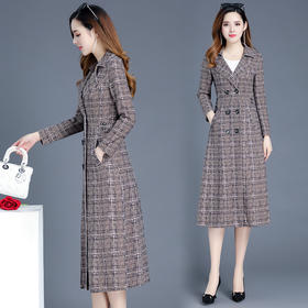 YX-XQD-YMJ03A格纹风衣外套女中长款2020秋季新款流行百搭小个子过膝大衣