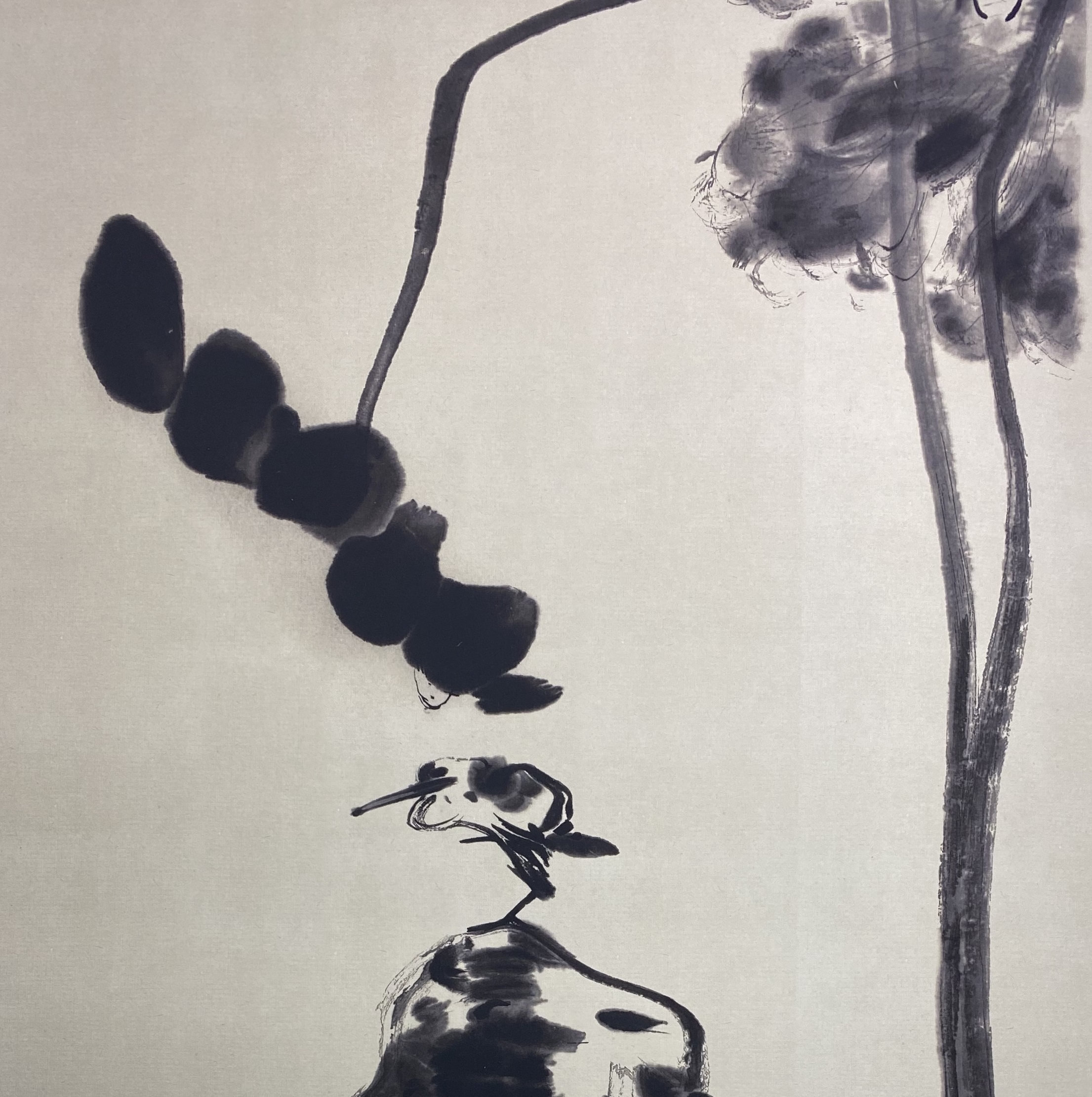 【定制书画】（清）朱耷《荷石水鸟图》纸本 立轴 馆藏书画高仿复制艺术品（付款后28天内发货）