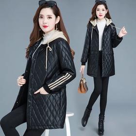 YWE-KED-BD097-1新款时尚气质休闲连帽中长款羽绒棉皮衣外套