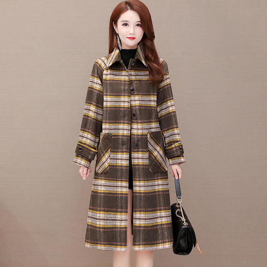 YWE-YJ8057时尚气质加厚保暖格子毛呢外套 商品图1