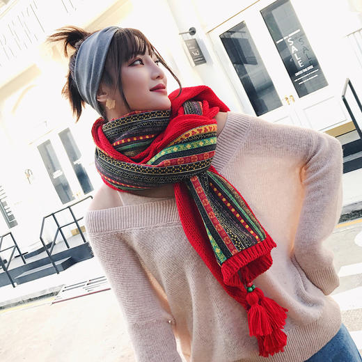 bhmywm52新款时尚优雅气质百搭长款保暖针织毛线围巾围脖tzf