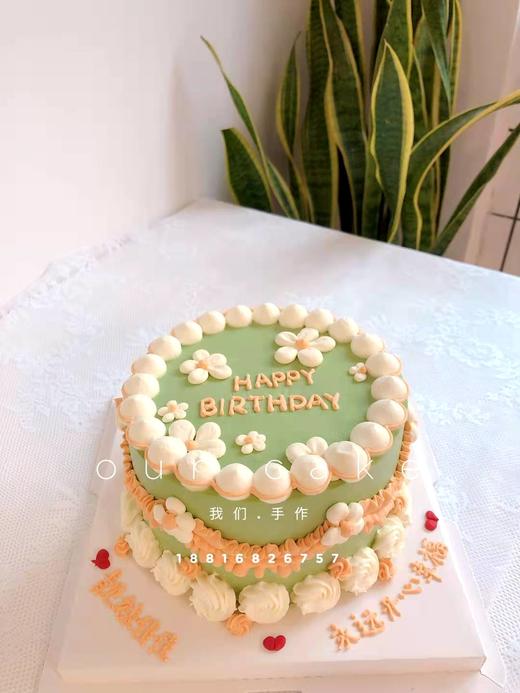 抹茶绿复古小花清新款 生日蛋糕-低糖处理无添加 商品图1