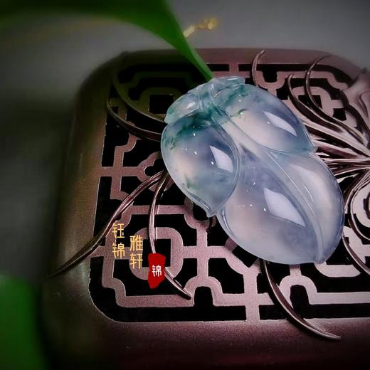 翡翠 飘花冰玻种树叶挂件 商品图0