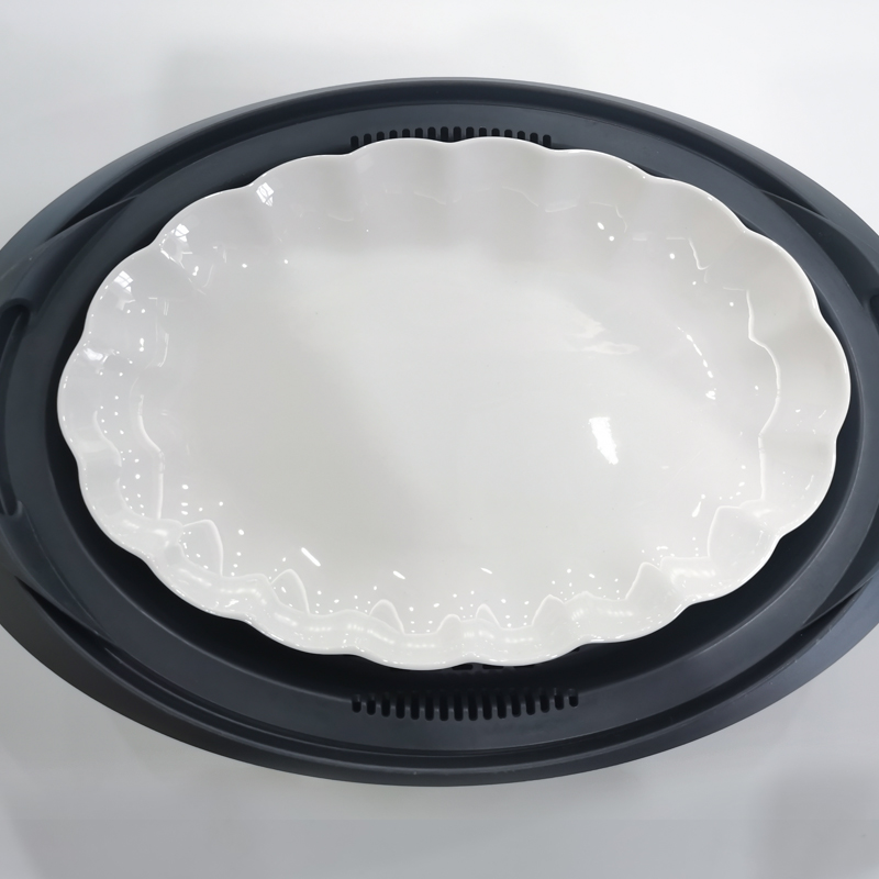 美善品料理机TM5TM6小美专用椭圆形陶瓷骨瓷蒸鱼盘碟子蓝丽隆