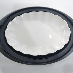 美善品料理机TM5TM6小美专用椭圆形陶瓷骨瓷蒸鱼盘碟子蓝丽隆
