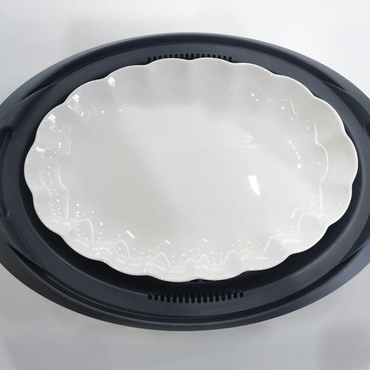 美善品料理机TM5TM6小美专用椭圆形陶瓷骨瓷蒸鱼盘碟子蓝丽隆 商品图0