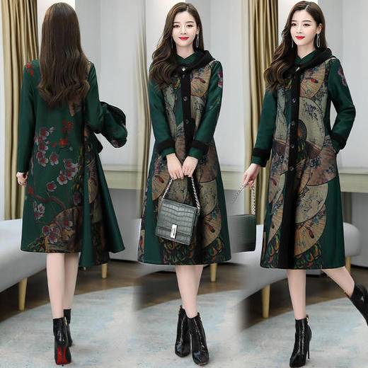 WZNH-HRYZ7172冬季时尚气质优雅印花长款连衣裙配马甲外套 商品图3