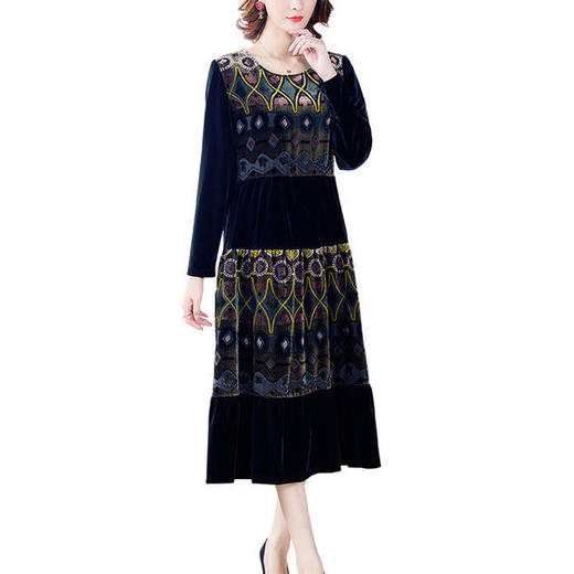 AHM-sgz5101秋冬烧花丝绒提花连衣裙 商品图2