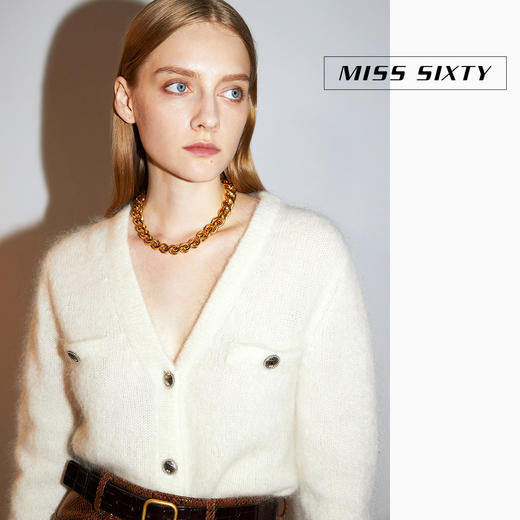 Miss Sixty2020冬季新款V领排扣白色毛织开衫外套女603RJ3940000 商品图5