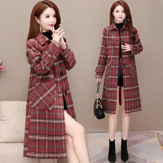 YWE-YJ8057时尚气质加厚保暖格子毛呢外套 商品图0