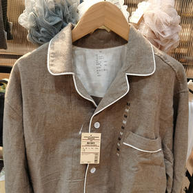 日式无印法兰绒家居服良品纯色全棉秋冬情侣家居服套装简约睡衣