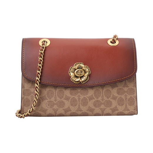 coach蔻驰女士拼色经典标志山茶花单肩斜挎包30585