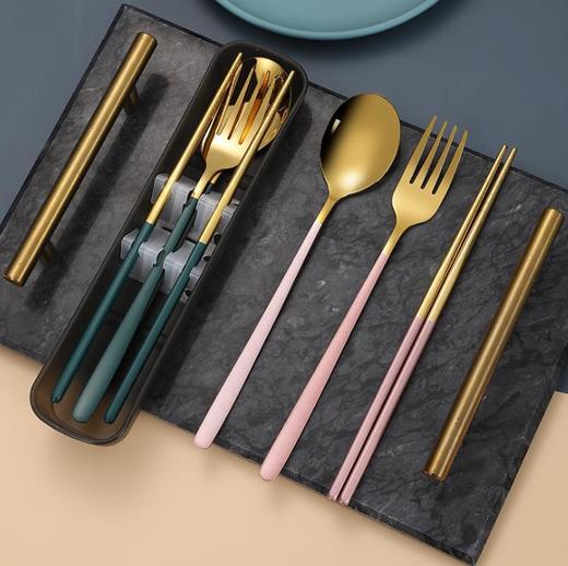 。网红韩式304不锈钢便携餐具学生旅游野餐叉勺筷子3件套套装 商品图1