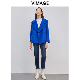 VIMAGE纬漫纪品牌女装冬款气质翻领宽松显瘦羊毛呢短外套V1414017D