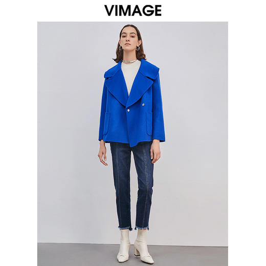 VIMAGE纬漫纪品牌女装冬款气质翻领宽松显瘦羊毛呢短外套V1414017D 商品图0