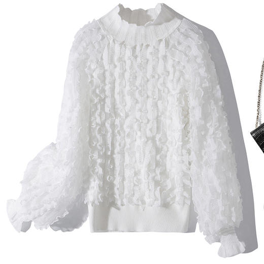 YLYM-M6283女装新款半高领褶皱木耳边灯笼袖显瘦气质针织衫 商品图3