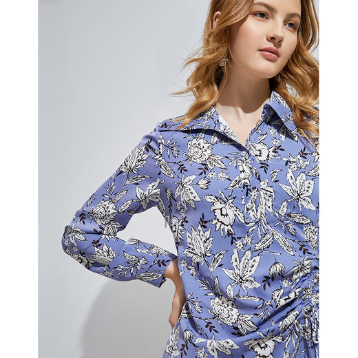 EITIE爱特爱春季新款气质百搭直筒显瘦翻领印花衬衫连衣裙女D2107701 商品图6