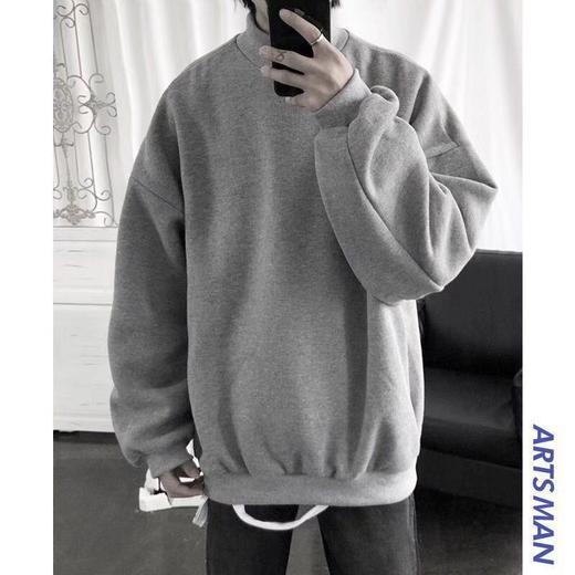 高领卫衣男秋季韩版宽松加绒长袖T恤ins上衣学生春秋款纯色打底衫 商品图2