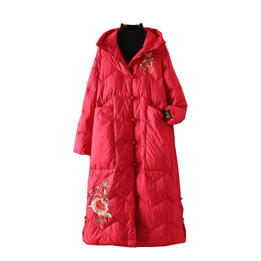 NM-20880中国风冬季新款女文艺复古绣花民族风盘扣连帽白鸭绒羽绒服外套 商品图4