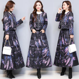 WZNH-YM2070A羽绒服套装裙女短款外套白鸭绒过膝冬装半身裙两件套