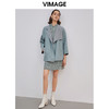 VIMAGE纬漫纪品牌女装冬款不对称翻领收腰羊毛呢大衣外套V1414019D 商品缩略图2