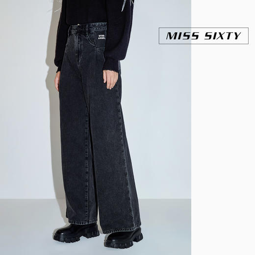 【江疏影同款】Miss Sixty2020冬季新款天使系列重工纯棉黑色高腰直筒牛仔裤604JJ5370000 商品图3