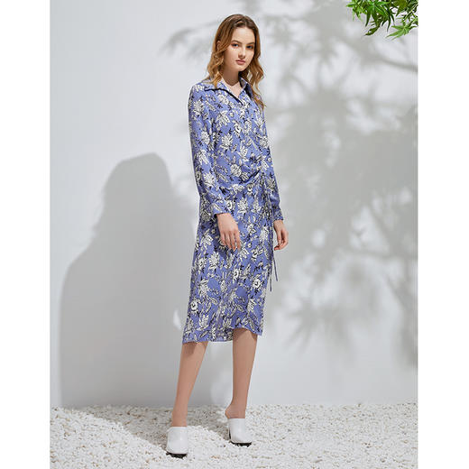 EITIE爱特爱春季新款气质百搭直筒显瘦翻领印花衬衫连衣裙女D2107701 商品图1