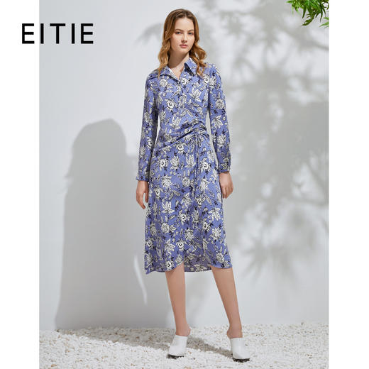 EITIE爱特爱春季新款气质百搭直筒显瘦翻领印花衬衫连衣裙女D2107701 商品图0