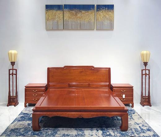 红桥红  家具严选  缅甸花梨（大果紫檀）  【180 如意素面大脚 高低床 三件套】 商品图0