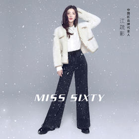 【江疏影同款】Miss Sixty2020冬季新款天使系列重工纯棉黑色高腰直筒牛仔裤604JJ5370000
