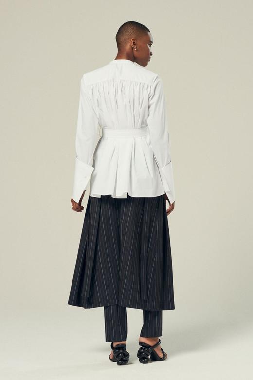 palmerharding白色立领风琴褶腰带衬衫