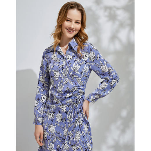 EITIE爱特爱春季新款气质百搭直筒显瘦翻领印花衬衫连衣裙女D2107701 商品图4