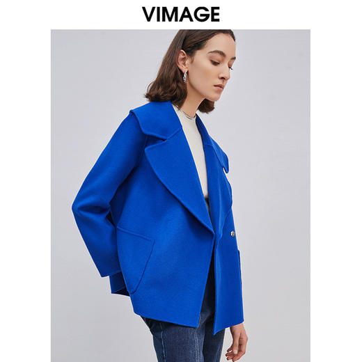 VIMAGE纬漫纪品牌女装冬款气质翻领宽松显瘦羊毛呢短外套V1414017D 商品图1