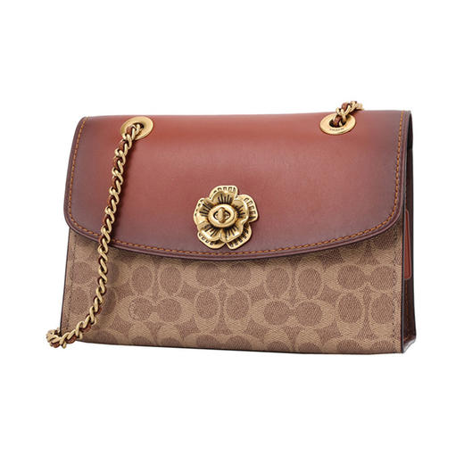 coach蔻驰女士拼色经典标志山茶花单肩斜挎包30585