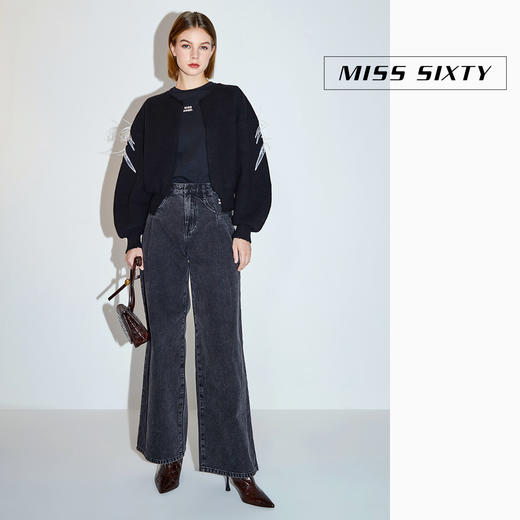 【江疏影同款】Miss Sixty2020冬季新款天使系列重工纯棉黑色高腰直筒牛仔裤604JJ5370000 商品图2