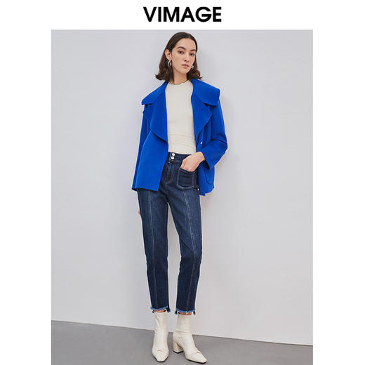 VIMAGE纬漫纪品牌女装冬款气质翻领宽松显瘦羊毛呢短外套V1414017D 商品图3