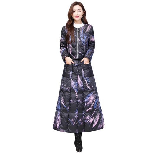 WZNH-YM2070A羽绒服套装裙女短款外套白鸭绒过膝冬装半身裙两件套 商品图4