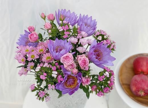 【稳稳的幸福】紫色睡莲6 粉色多头玫瑰2 粉色小雏菊2 粉色相思梅4（夏木设计） 商品图3