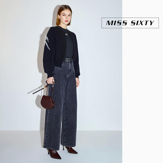【江疏影同款】Miss Sixty2020冬季新款天使系列重工纯棉黑色高腰直筒牛仔裤604JJ5370000 商品图1