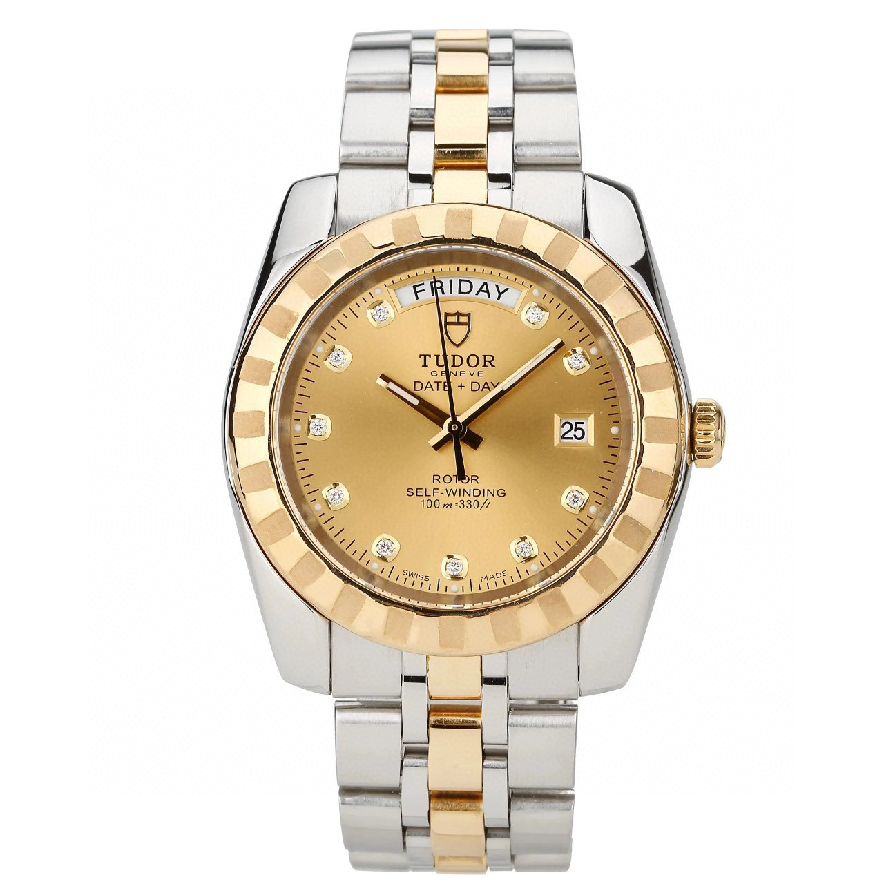 二手正品帝舵特惠￥21088九九新帝舵经典系列18k黄金精钢原镶时标钻