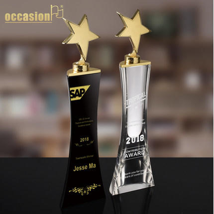 奖品水晶玻璃五角星奖杯纪念品定制公司优秀员工颁奖比赛定做制作 商品图1
