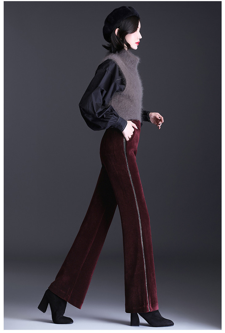 ty- 2090 【实体爆款】雪尼尔微喇裤女秋冬2020女裤高腰条绒直筒垂感