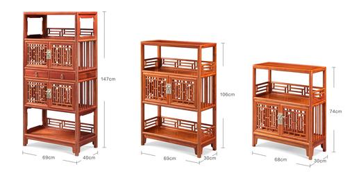 缅甸花梨棂格柜一对红木茶柜书房书柜餐边柜收纳柜（运费到付） 商品图2