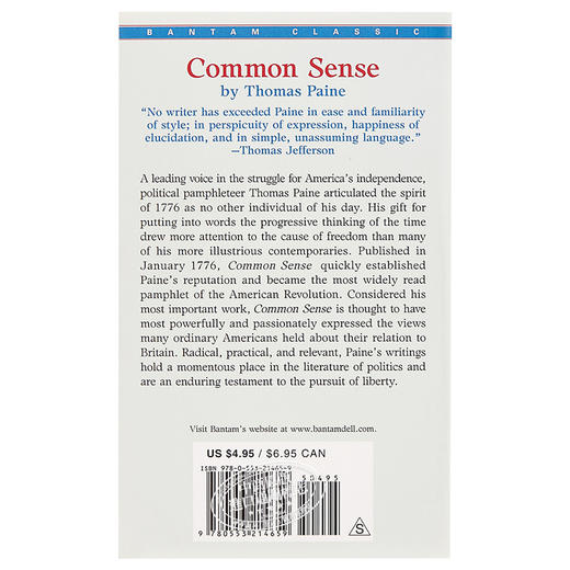 【中商原版】常识英文原版小说英文版Common Sense 托马斯潘恩 (Thomas Paine)经典外国进口书小说 商品图1