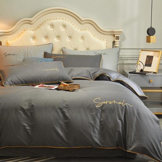 *刺绣纯棉轻奢四件套 全棉纯色床单被套床品套件 北欧简约床上用品 商品图0