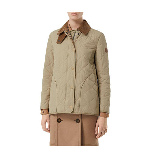 【二】BURBERRY 巴宝莉 女士菱形绗缝尼龙夹克棉服 卡其色 8021468 A1366 商品图1