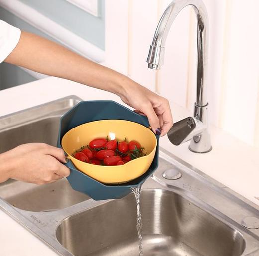 *厨房双层塑料沥水篮 PP圆形旋转水果篮 多功能大号洗菜篮沥水 商品图2