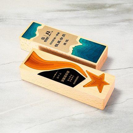 水晶创意新款木质奖杯定制定做五角星实木奖牌年会优秀员工 商品图3